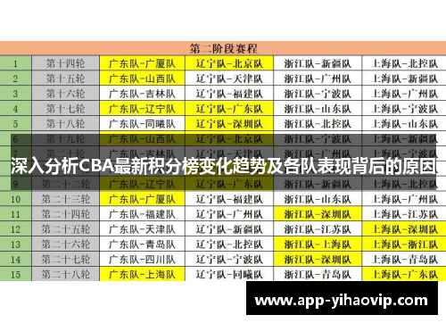 深入分析CBA最新积分榜变化趋势及各队表现背后的原因
